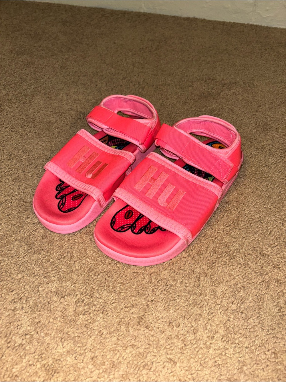 Men’s Pink adidas Hu Slide Sandals with Adjustable Straps